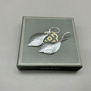 ALEXCRAFT Earrings Women Silver Tone Hammered Leaf Dangle Drop Leverback Jewelry
